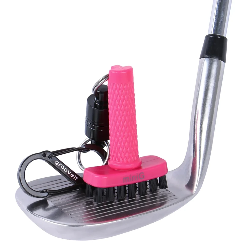 Grooveit Pink Mini Golf Brush The MiniG 'Dry Scrubber' Features A Detachable Magnet, Heavy-Duty Nylon Bristles, and 3-Yr Warranty - Used On All Professional Golf Tours - Golf Accessory of 2023