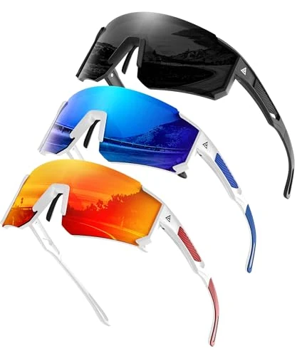 QALLY Polarized Sports Sunglasses for Men Wrap Around Sports Sunglasses Cycling, Matte Black Frame Grey Lens