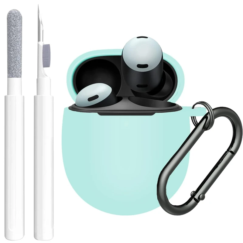 GARTOO for Google Pixel Buds Pro & Buds Pro 2 Case Cover with Cleaner Kit, Soft Silicone Shockproof Protective Case Skin with Keychain for Men Women, Mint Green