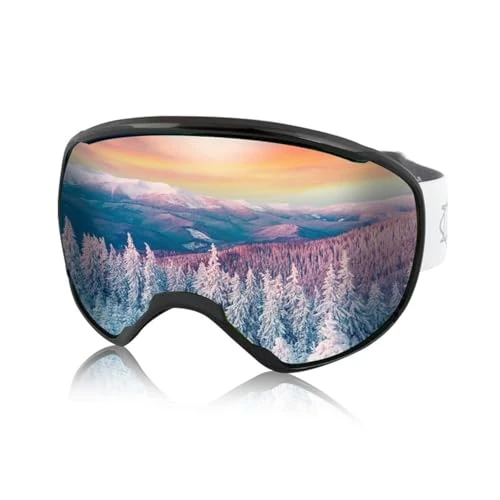 Innerking Ski Goggles OTG - Over Glasses Snow/Snowboard Sports Goggles Anti Fog for Men Women Adult & Youth - Black Frame Gold Lens Vlt13%