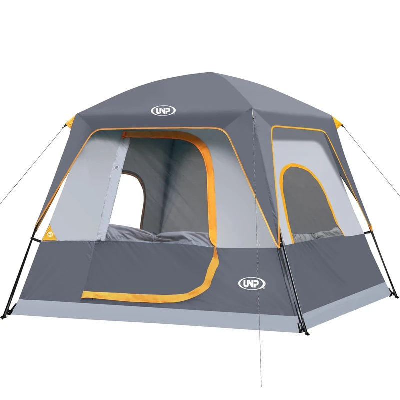 UNP 4-Person Tent, Portable Cabin Tent, Camping Tent 4-Person Easy Set Up, Waterproof with Top Rainfly for Outdoor Camping/Hiking (Gray)