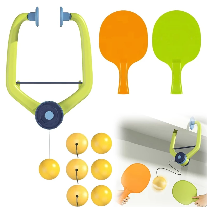Hanging Table Tennis Trainer Portable Set, 1 Pcs Trainer 6 Balls Door Pong Game for Kids with Racket and Balls, Adjustable Hanging Table Tennis Trainer