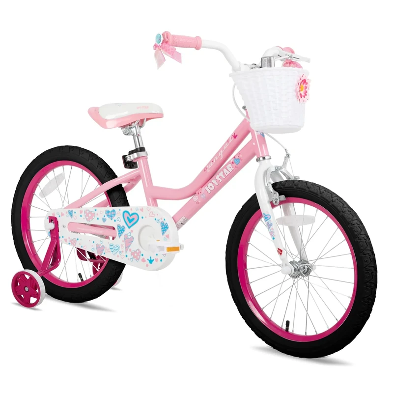JOYSTAR 20 Inch Girls Bike for 7-10 Years Old 20 Inch Kids Bikes with Training Wheels and Basket Children's Bicycle with Handbrake in Cherry Pink