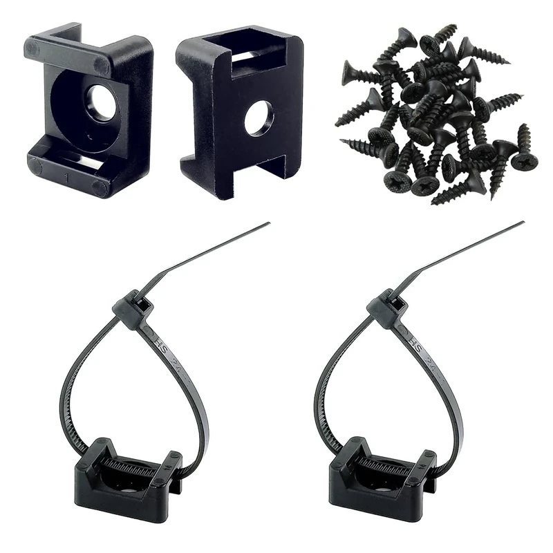 HS 6-Inch Nylon Zip Tie Mount Kit - 100 Ties, Bases and Screws, Black