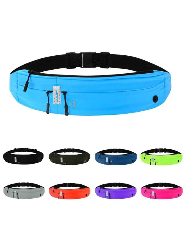 WATERFLY Running Belt Fanny Pack: Runner Marathon Jogging Waist Pack Sport Workout Exercise Fitness Phone Holder Belt for Men Women Jogger Slim Waistband