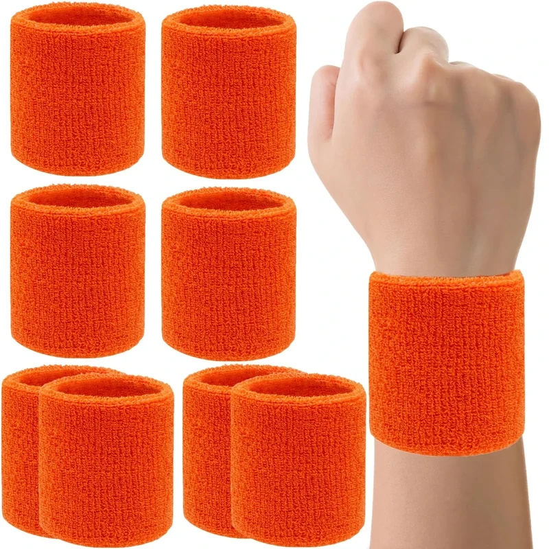 IMAGERIO 8 Pack Wrist Sweatbands Tennis Wrist Bands Absorbent Sweat Band for Men and Women, Breathable Cotton Sweatbands for Working Out, Football, Basketball, Running Athletic Sports -Orange
