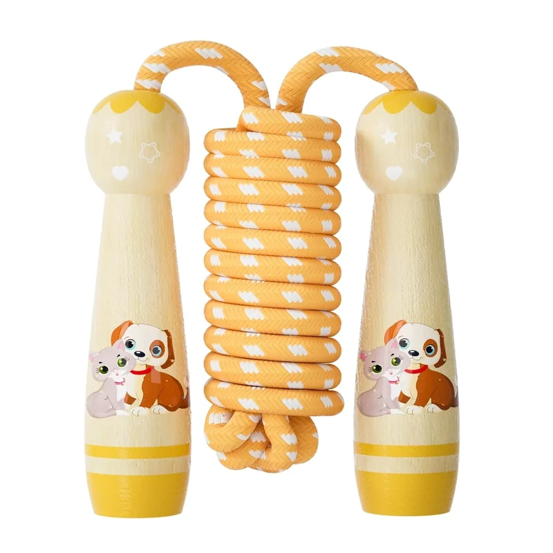 Jump Rope for Kids-Adjustable Cotton Braided Skipping Rope with Wooden Handle for Toddler Fitness Workout Exercise Outdoor Activity