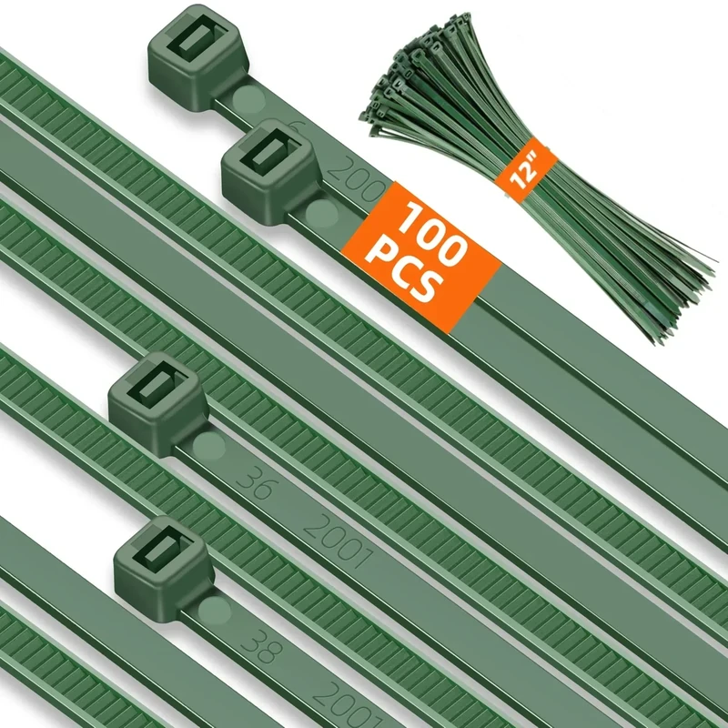 Idemeet 12in Green Zip Ties 4.8mm 55lb Heavy Duty - 100 Pack