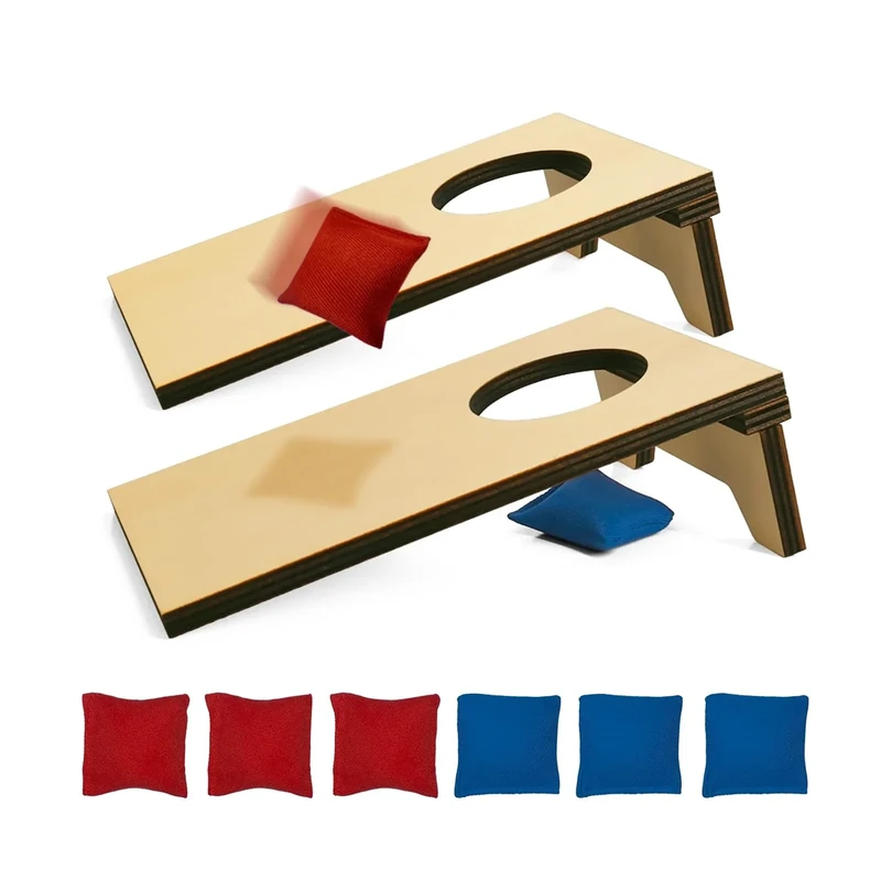 AIWEILUCK 2PCS Mini Tabletop Cornhole Boards, 4.7" W x 7.7" L Wooden Desktop Toss Game with 8 Bean Bags, Portable Game Set for Travel Home Office
