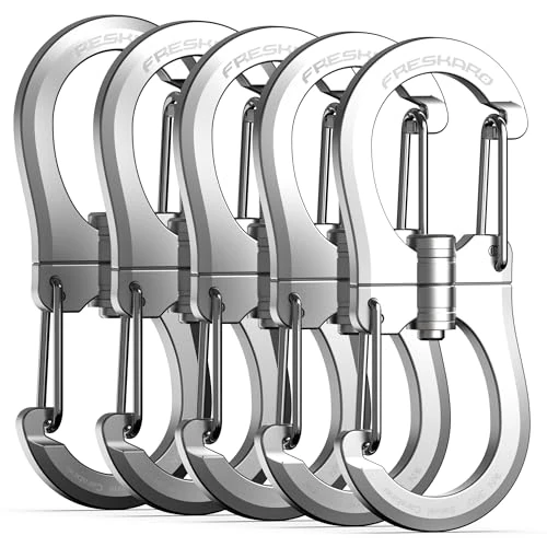 FresKaro 1kN Swivel Carabiner Clips, Heavy Duty Double-Ended Wire gate Carbineers, Small Non Locking Carabiners, Patented Design for Tangle-Free Hanging, Lightweight Utility Hook for EDC Items, 5pcs
