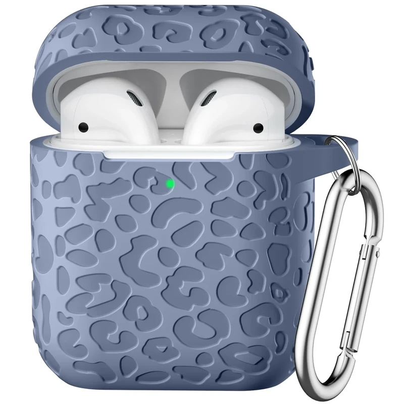 DGege Leropard Engraved for AirPods Case Cover, Stylish Soft Silicone Protector with Keychain Compatible with Airpods 2nd/1st Generation Case,Front LED Visible,BlueGray