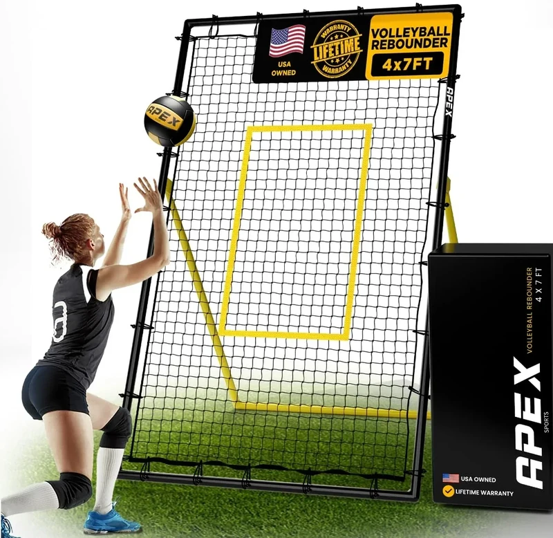 Apex Sports Adjustable Volleyball Rebounder Net 7x4 ft – Bounce Back Training Equipment with Angle Customization for Practicing Volleying, Bumping, Spiking – Durable & Portable with Travel Bag