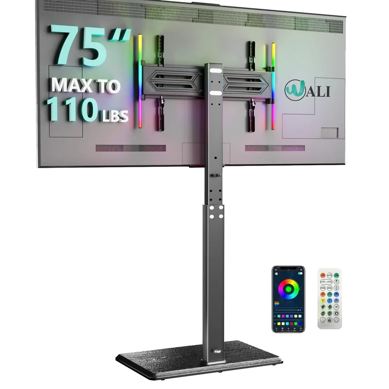 WALI TV Stand with LED Lights - Swivel, Fits 32-75" up to 110lb