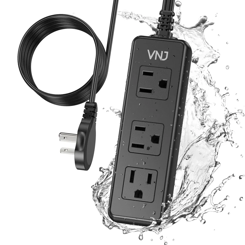 Outdoor Power Strip Weatherproof, 6 FT Outdoor Extension Cord 3 Outlets 1875W Overload Protection, Shock Prevention Surge Protector Power Strip for Kitchen Patio Christmas Lights, Black