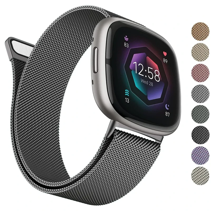 AK Stainless Steel Mesh Magnetic Band for Fitbit Sense 2 & Versa 4