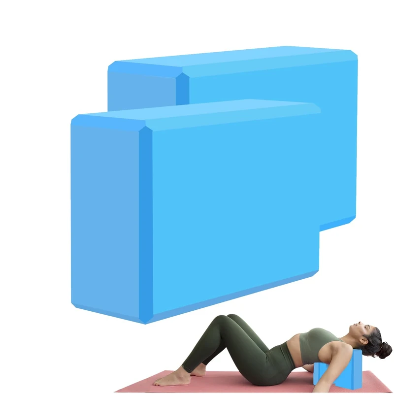 MBKHFLL (blue-2 Pack) Yoga Block - Supportive Latex-Free Eva Foam - Soft Non-Slip Surface with Beveled Edges for Yoga, Pilates, Meditation - Yoga Accessories for Stability, Balance, Deepen Stretches