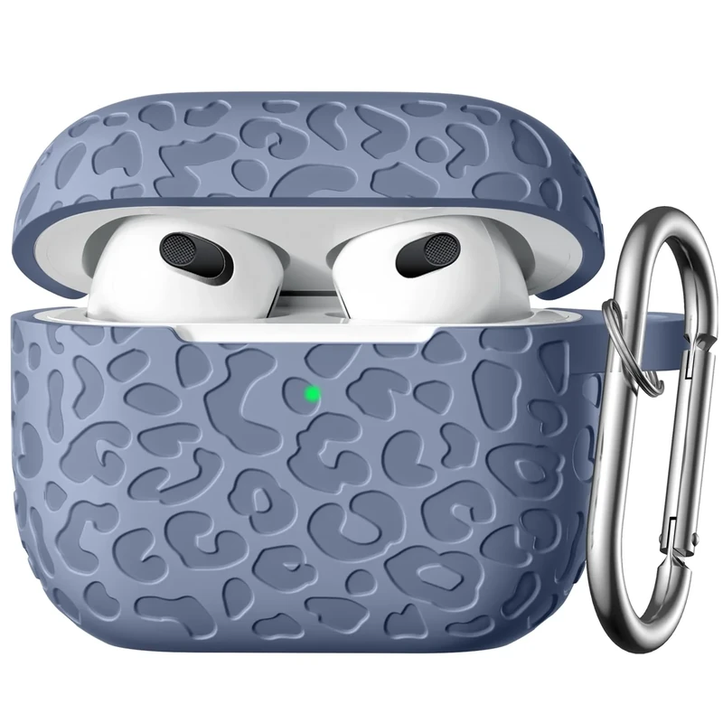 DGege for AirPod Case 3rd Generation Cover with Keychain Accessories,Leropard Engraved Skin Soft Cover Compatible with Apple AirPod 3rd Generation CaseFull Protection,Front LED Visible,Bluegray