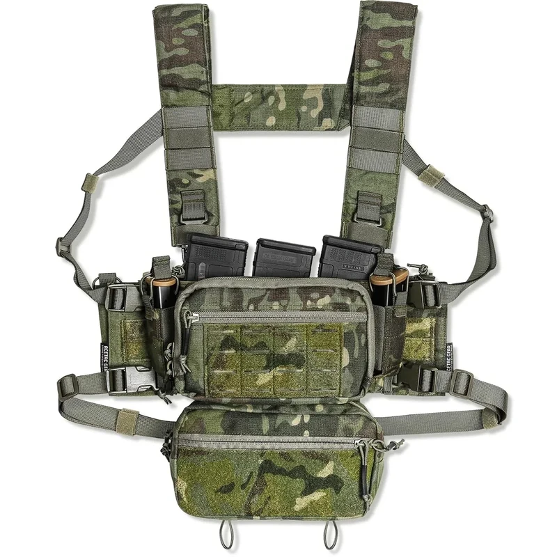 ACE TAC S.O.P. Tactical Chest Rig with 5.56/7.62 & Pistol Magazine Pouch Holders, Wing & Molle Dangler Pouch (Multicam Tropic)