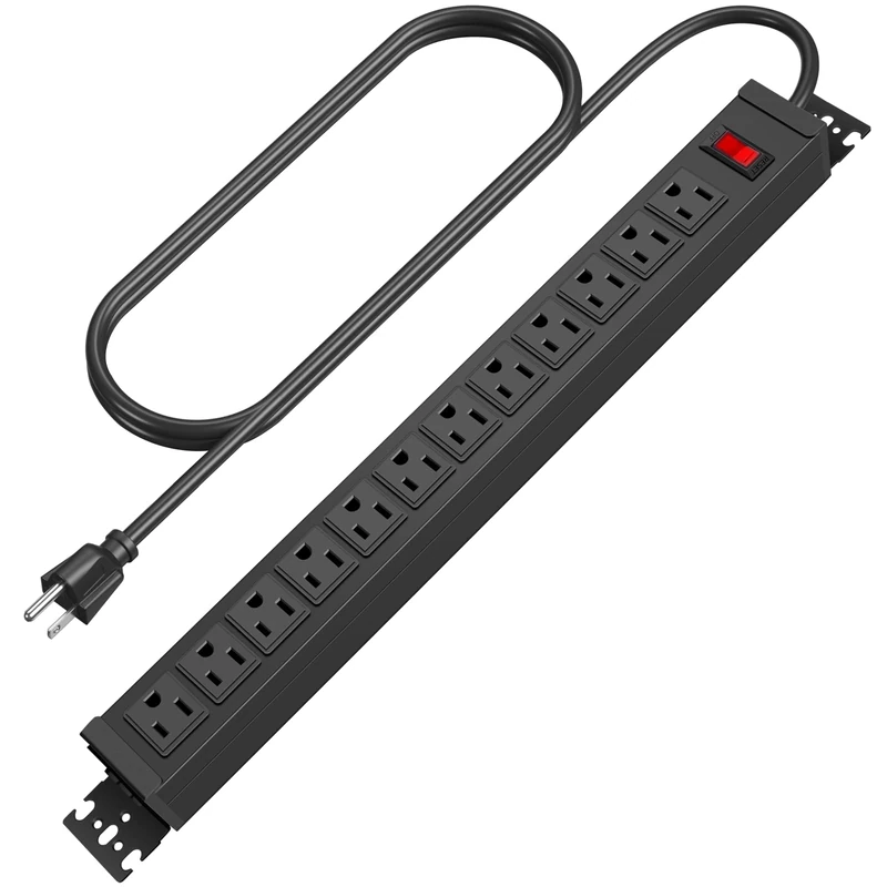 HHSOET 12-Outlet Rotating Power Strip - Metal Surge Protector 6ft Cord