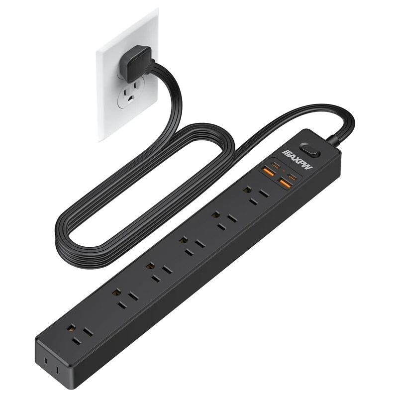 Maxpw 6ft Power Strip 7 Outlets, 4 USB ports (2 C), Plug, 1700J