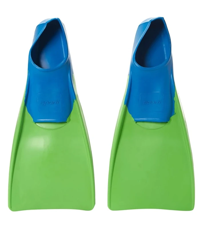 Sporti Adult-Kids Short Swim Fins, Floating Fin for Swimming & Snorkeling, Swim Flippers for Training - Lime GreenBlue - M 5-6 / W 6-7
