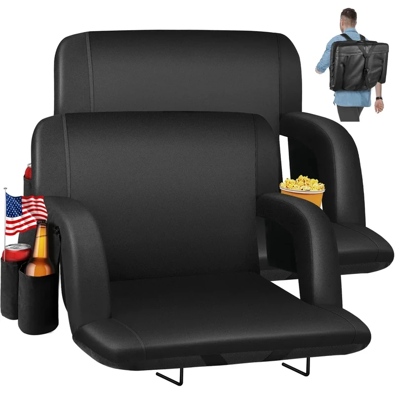 HOPERAN 23" Stadium Seats for Bleachers with Back Support 2 Pack, Half-fold Portable Bleacher Chairs with Back and Cushion, 600D Waterproof Reclining Extra Wide Bleacher Seat for Outdoor Sports