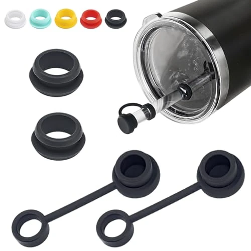 SUZAMED Spill Stopper for YETI, 2 Sets Silicone Leak Proof Kit Including 2 Straw Cover, 2 Stopper (Black)