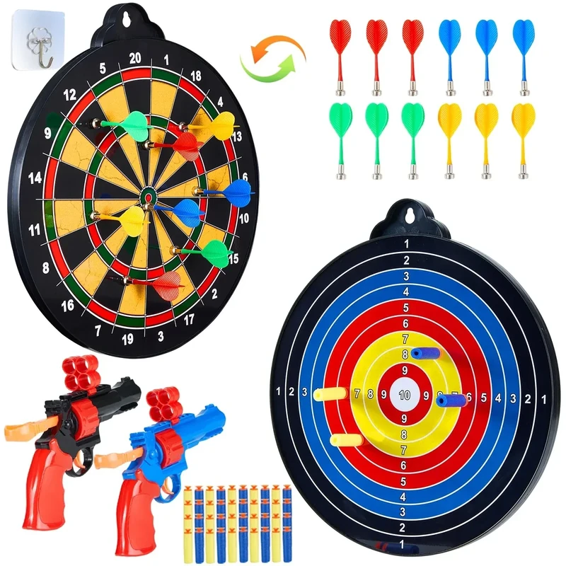 HELLO PAPAYA Magnetic Dart Board - 12Magnetic Darts+12Sticky Balls Or 2 Toy Gun+40 Foam Dart,Fun for Family Game and Party with Friends, Christmas Birthday Gifts Toys for 3-12 Year Old Boys