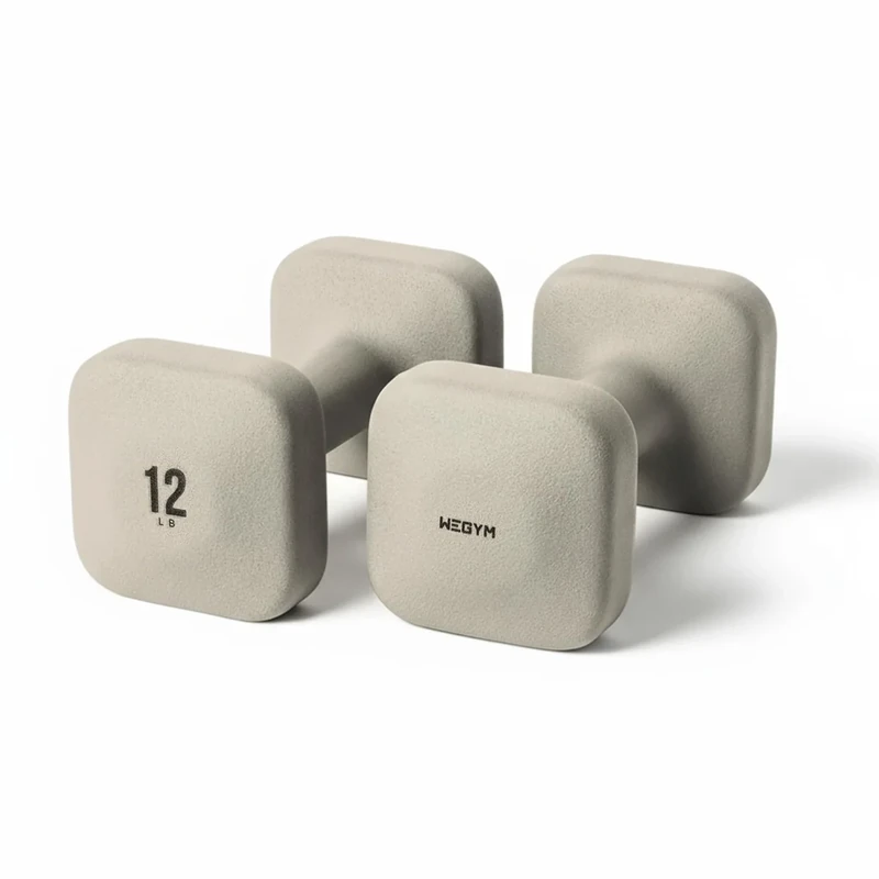 WeGym SafeGrip Square Dumbbells with Anti Slip Handles, Aesthetic Free Weights for Home Workouts, Stable Design Prevents Rolling during Floor Exercises (12LB, Pair Sandstone)