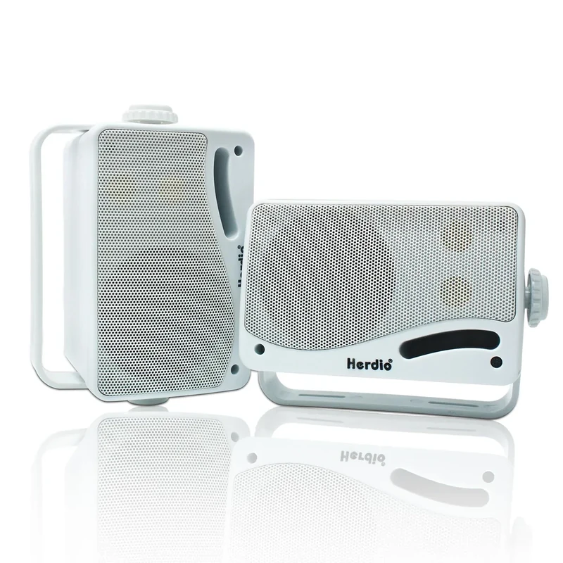 Herdio 3.5" Outdoor Bluetooth Speakers Wired Waterproof, 200W 3 Way Upgrade Premium Wall Mount Speakers, Durable Mountable Loud Sound System for Patio Indoor Deck Garage (White Pair)