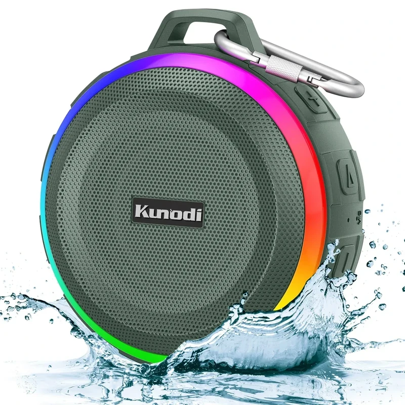 Kunodi Bluetooth Shower Speaker with IPX7 Waterproof, Dynamic Lights, Crisp Clear Sound, True Wireless Stereo, Clip Portable for Pool Beach Boat Kayak Float Golf