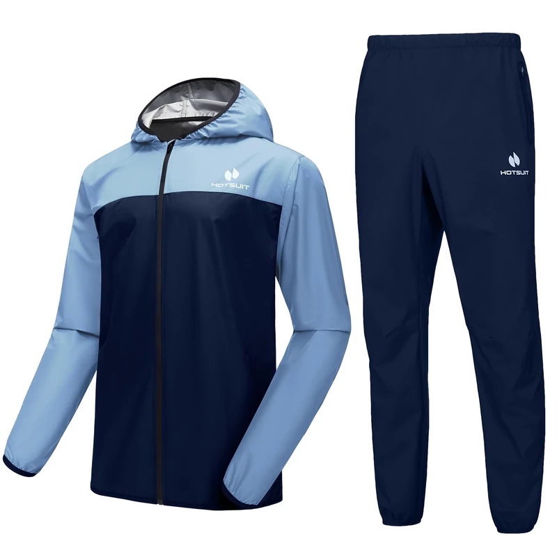 HOTSUIT Sauna Suit for Men Weight Loss Sweat Suits Gym Workout Exercise Sauna Jacket Pant Full Body, Light Blue, 5XL