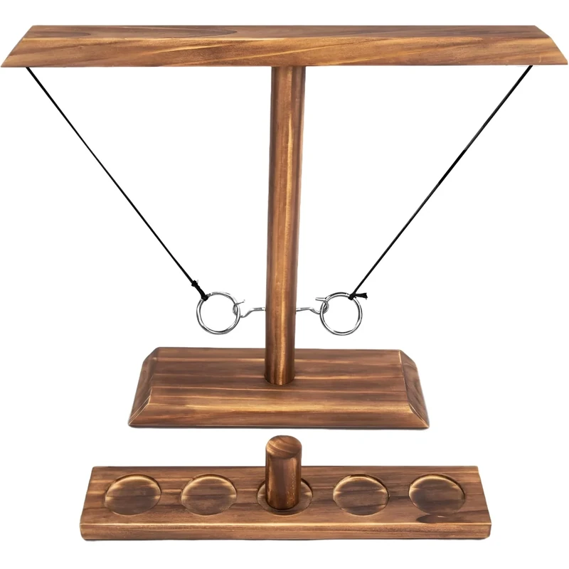 Ring Toss Games for Adults, Hook and Ring Game, Swinging String Hook & Ring Tabletop Battle Games, Outdoor & Indoor Game, Party Bar Patio Décor, Wooden Ring & Hook, Fun for Adults