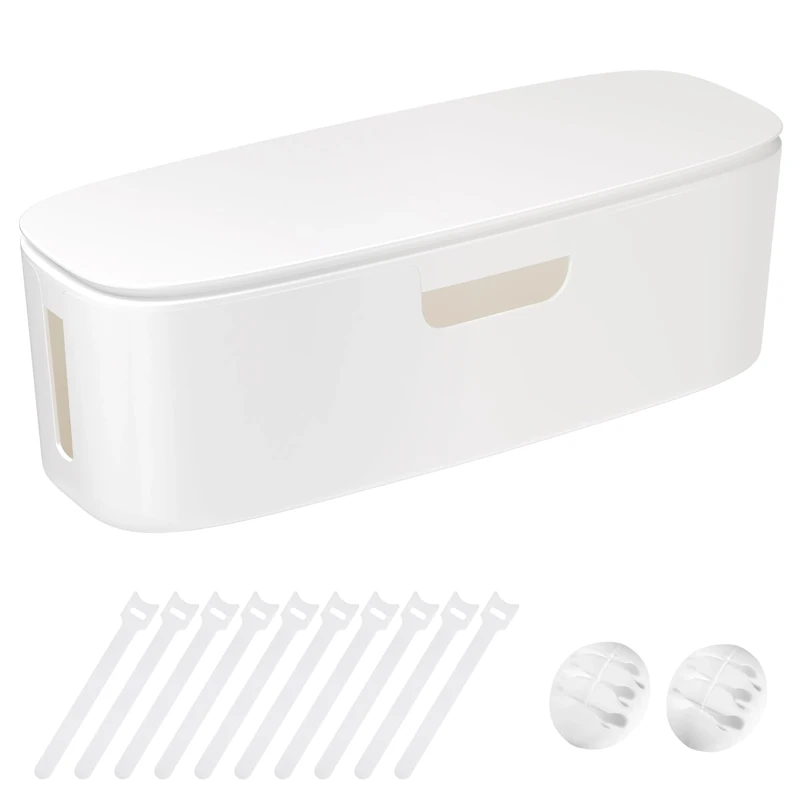 Cable Management Box - Large Cord Organizer Box to Hide Power Strip & Under Desk, TV Computer Wires Cable Organizer Box with Baby Proofs, Desk Cord Organizer for Home/Office - White