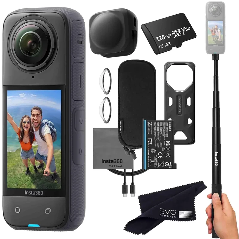 Insta360 X4 Basic Bundle-8K Waterproof 360 Action Camera with 1/2" 48MP Sensors, 8K 360 HDR Video, 72MP 360 Photo, 4K Single-Lens |Bundle Includes Selfie Stick, Lens Cap (128GB)