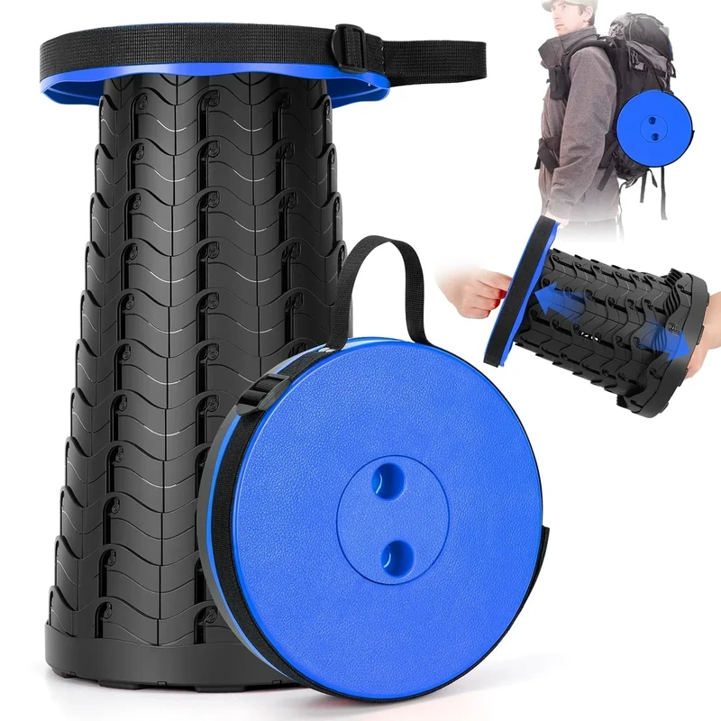 Qiguet Collapsible Stool, Folding Chair - Upgraded Portable Chair with 400lbs Load Capacity, Perfect for Camping, Fishing, Hiking - Folding Stool with Carrying Straps, Gifts for Fisherman (Blue)