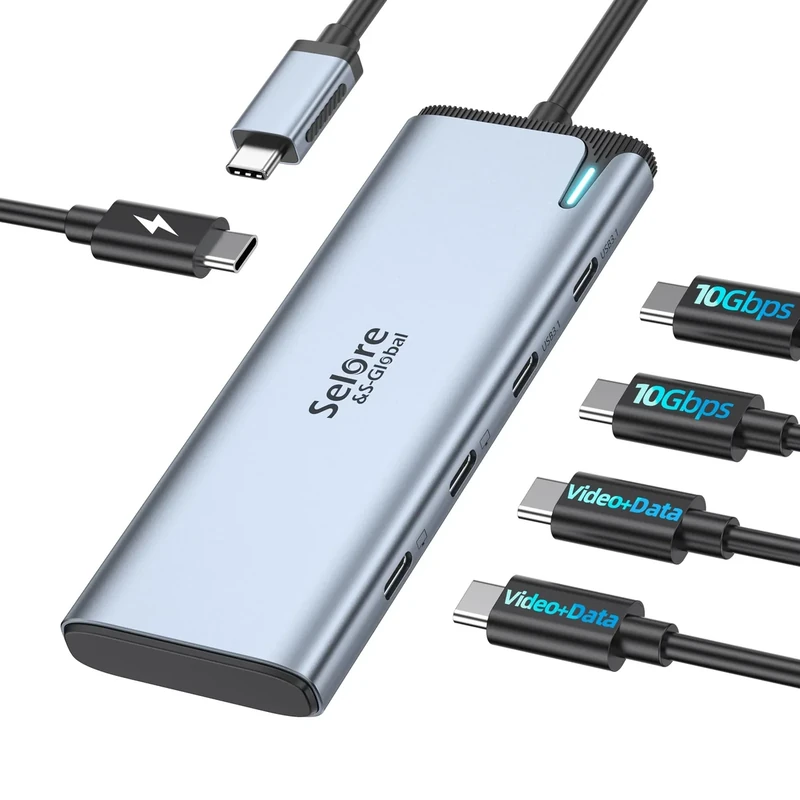 Selore USB C Video Hub with Dual 4K/60Hz Video Output, 5 IN 1 USB C Splitter with 2 Video Output,10Gbps Data Transfer,100W PD, Docking Station Dual Monitor MST for Win/Mac Laptop iPad Phone(No Driver)