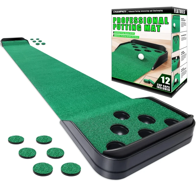 CHAMPKEY Golf Putting Green Indoor - Advanced Guides Golf Putting Mat - Enhance Putting Accuracy and Challenge