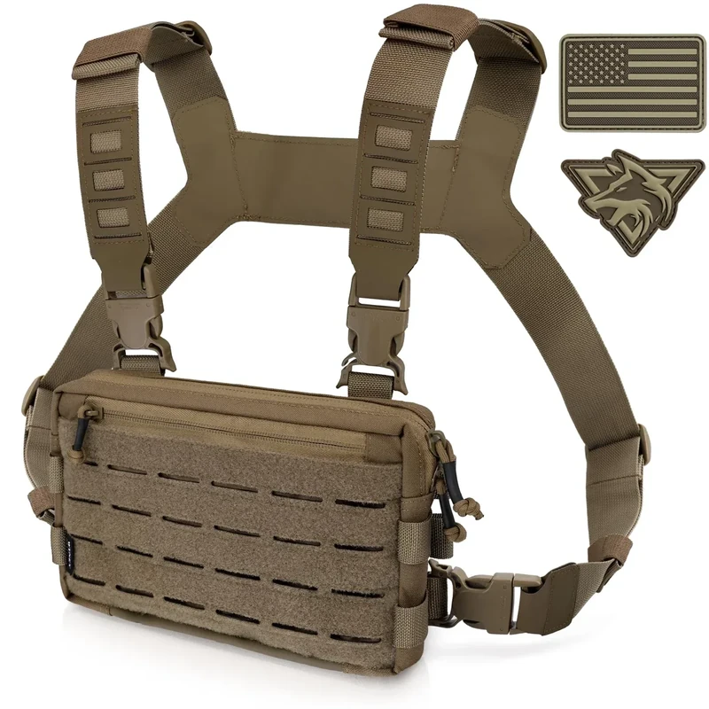 WYNEX Tactical Chest Rig Pack for Men, Running Chest Bag with Front Loop Airsoft Recon Chest Rigs for Hunting Outdoor EDC Combat Patch Included