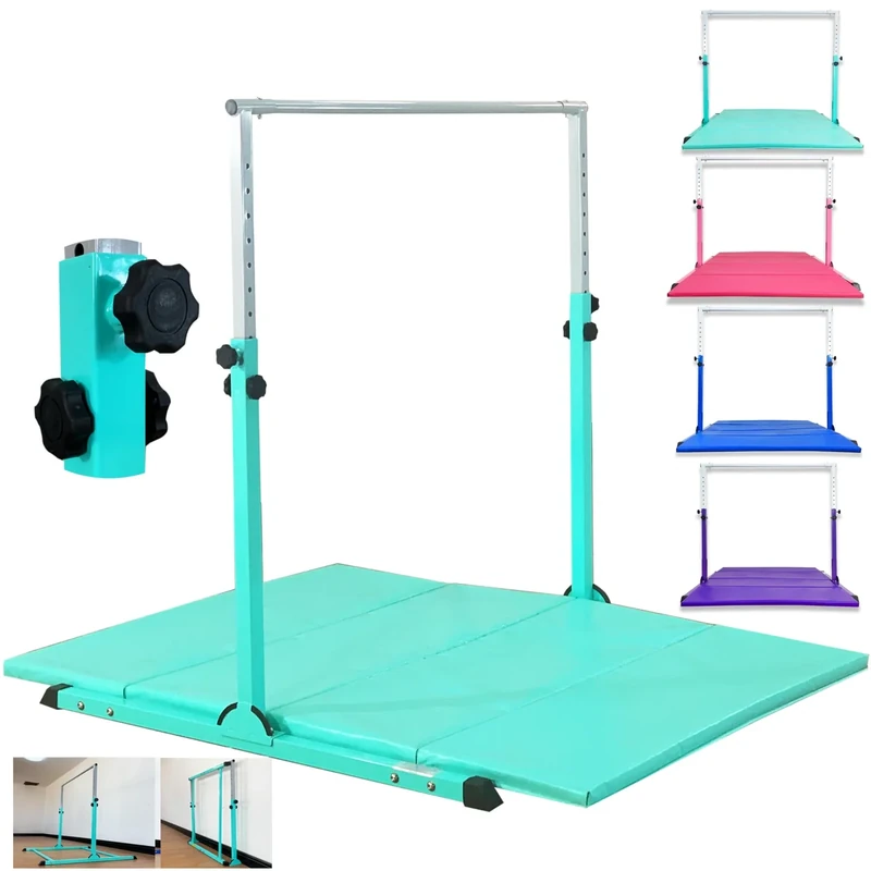 MARFULA Gymnastic Bar with Mat for Kids Gymnastic Kip Bar with Mat Horizontal Bar Teal Bar Gymnastic Training Equipment for Kids 3-15 Years Home and Club Use