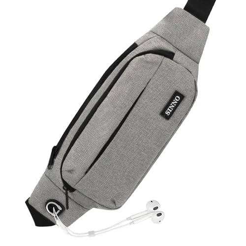SINNO Large Crossbody Fanny Pack for Women Men Belt Bag With 4-Zipper Pockets for Travel Running Hiking Workout Dog Walking Outdoors Sport Fishing Waist Pack Bag Carrying All Phones