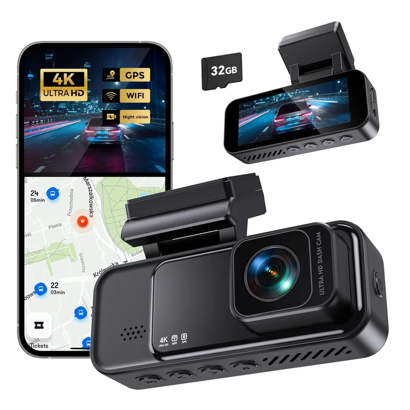 COOLCRAZY 4K Dash Cam WiFi GPS - 3.2" 170deg Lens, Parking Mode