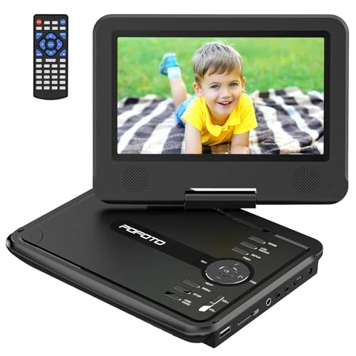 POFOTO 7.5\" Swivel DVD Player - 9.5\" Compact, 6hr Battery, Remote