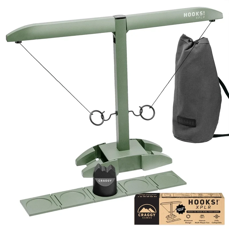 Craggy Games The Original Ring Toss & Shot Ladder Game Hooks XPLR - Portable Aluminum Hook and Ring for Indoor/Outdoor Games - Party Games, Travel, Multiplayer for Ages 12+