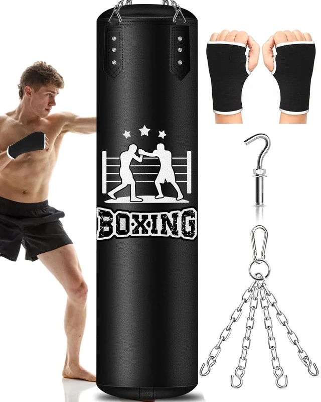 YORWHIN Punching Bag for Adults, 4FT PU Heavy Boxing Bags with Chain Ceiling Hook, Hanging Boxing Bag for Kickboxing Muay Thai Karate Judo Taekwondo Home Gym Training, Unfilled