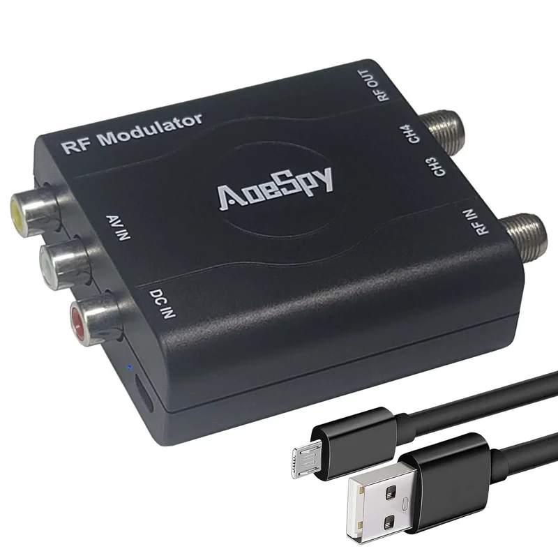 RCA RF Coaxial Modulator VHF Converter CVBS Adapter w/Channel 3/4 Switch for DVD Blu-ray Player DVR VCRs Satellite Set-top Cable Box PS2 PS3 PS4 Xbox 360 WII NS AV Video to F Type Analog Coax NTSC TV