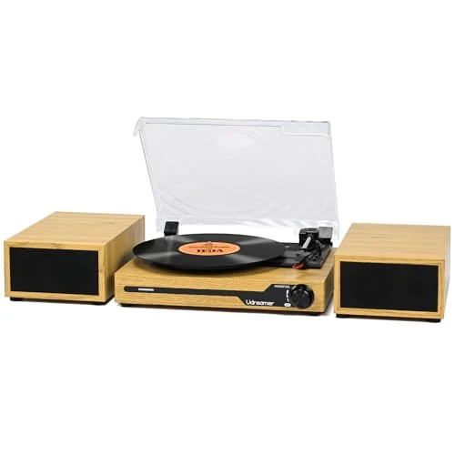 Udreamer Turntable with Wireless Speakers, 3-Speed, USB & RCA Output