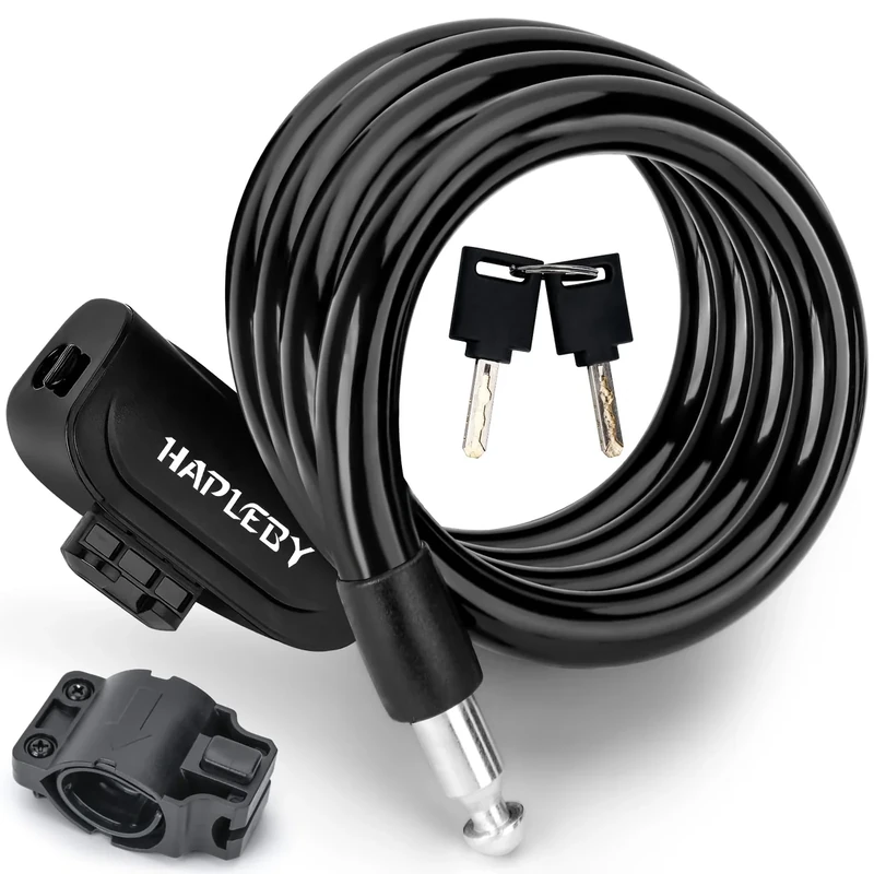 Hapleby Premium Bike Lock with 2pcs Keys, Professional Bike Cable Lock of 4 Feet, Heavy Duty Bicycle Lock Cable for Strong Anti-Theft, Come with 1PCS Mounting Bracket
