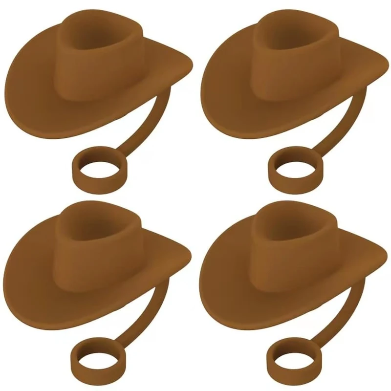 6PCS Hat Straw Toppers, 10mm Silicone Cowboy Hat Straw Covers Cap Fits For Stanley Cup 30 * 40 oz, Cute Funny Stanley Cup Accessories Tumbler Straw Topper (Brown)