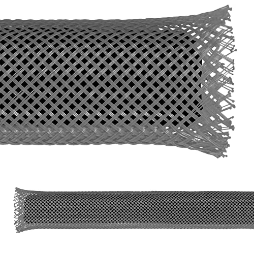 Electriduct 1.5" PET Expandable Braid Sleeving Flame Retardant Flexible Wire Mesh for Cord Management and Cable Protection - 100 Feet - Gray